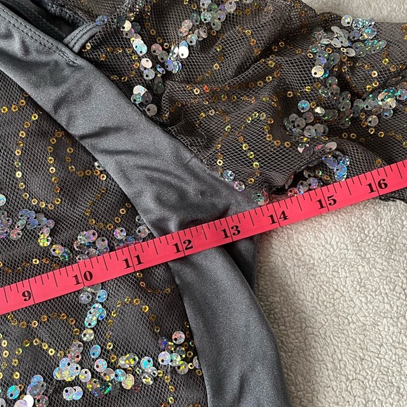 Revolution Dance Leotard Gray Silver Sequin, Adult Medium - Picture 8 of 12